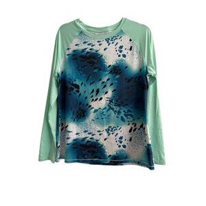 Reel Legends Reel-Tec Plus Performance Print Long Sleeve Quick Dry Blue Green XL